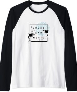 Orcas and Music Notes Musician Whale Raglan Baseball Tee