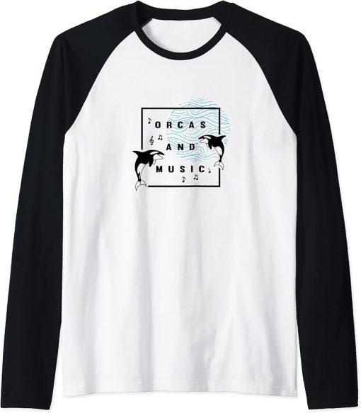 Orcas and Music Notes Musician Whale Raglan Baseball Tee