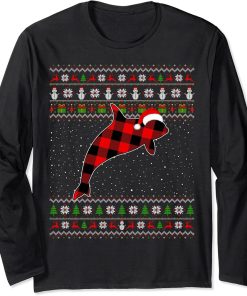 Funny Orca Lover Red Plaid Orca Pajamas Ugly Xmas Long Sleeve T-Shirt