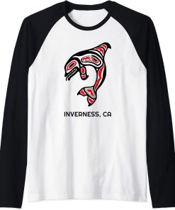 Inverness, California Native American Orca Killer Whale Gift Raglan Baseball Tee