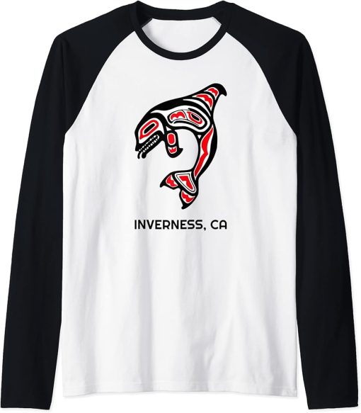 Inverness, California Native American Orca Killer Whale Gift Raglan Baseball Tee