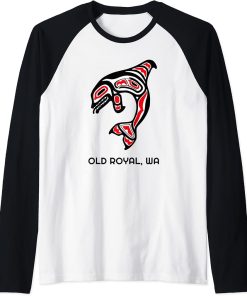 Old Royal, Washington Native American Orca Killer Whales Raglan Baseball Tee